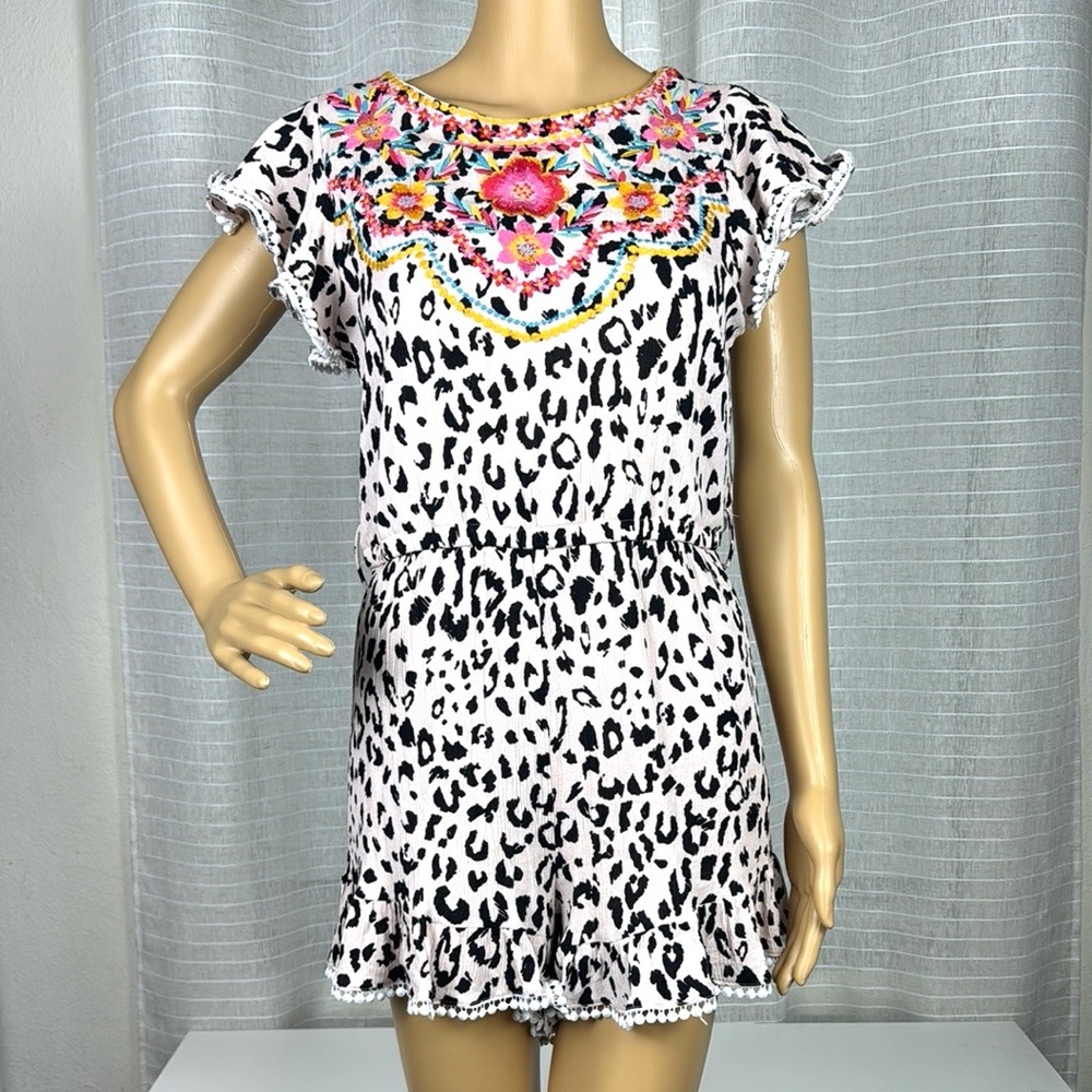 Savanna Jane Multicolor Embroidered Leopard Overall, Size Medium